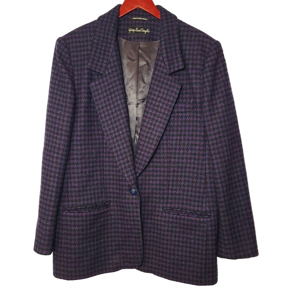 Giorgio Sant Angelo Wool Purple/Black Houndstooth Blazer Office Academia Size 14